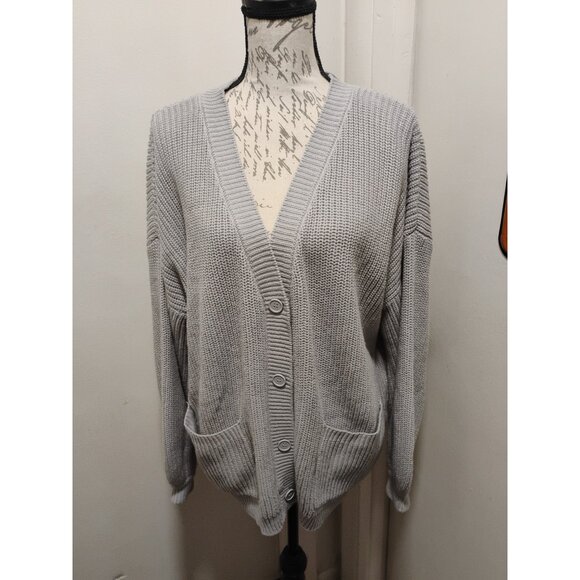 FOREVER 21 Women's Gray Long Sleeve Cardigan V Neck Button Front Pocket Large - Picture 6 of 15